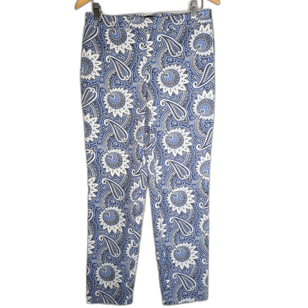 TALBOTS Chatham Ankle Pants Blue Paisley Size 6 Cotton Stretch Classic Workwear - Picture 2 of 8